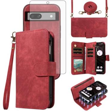 Imagem de Asuwish Capa de celular para Google Pixel 7A 5G 2023 com zíper carteira magnética destacável com protetor de tela de vidro temperado alça transversal alça flip porta-cartão slot Pixel7A A7 mulheres