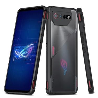 Imagem de HARUINO Capa para ROG Phone 6 para ROG Phone 6 Pro, compatível com gatilho de ar, à prova de choque, capa fina para celular - Capa rígida à prova de queda de grau militar antiimpressão digital preta