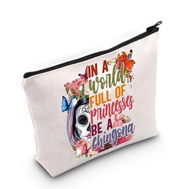 Imagem de WZMPA Bolsa de maquiagem cosmética Sugar Skull Mexican Dia De Los Muertos Presente Em Um Mundo Cheio de Princesas Be A Chingona Bolsa com zíper para mulheres e meninas, Be Chingona, Ajuste