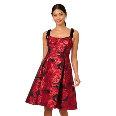 Imagem de Adrianna Papell Vestido curto feminino jacquard com laço, Preto/vermelho, 38