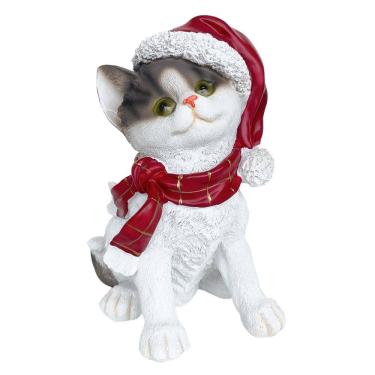 Imagem de Escultura Gato Sentado com Gorro e Cachecol Natalino 21cm