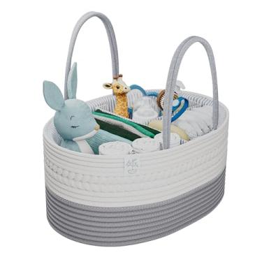 Imagem de Kiddycare Cesta de fraldas de tecido com tampa de alça, cesta de fraldas com divisórias para berçário de bebês meninos/meninas, presente de bebê, cinza, grande