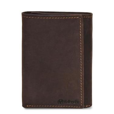 Imagem de VALENCHI Carteira masculina de couro genuíno com três dobras - com compartimentos para cartões, janela para identidade e compartimento para moedas, Hunter TF01 marrom escuro, Carteira de couro