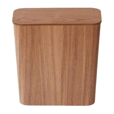 Imagem de Lixeira de cozinha vintage retangular, lata de lixo de madeira fina de 11 litros/2,9 galões com ganchos de armazenamento de saco de lixo de metal para sala de estar, quarto, cesto de lixo de banheiro