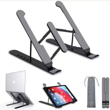 Imagem de Suporte Notebook Ajustável Base Tablet Netbook Ergonômico Dobrável Regulável Leve Apoio Universal (Preto)