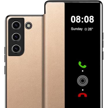 Imagem de Capa flip de couro para Samsung Galaxy S21 Clear S-View, para Samsung S21, capa protetora rígida à prova de choque para Samsung 5G S21, visão clara