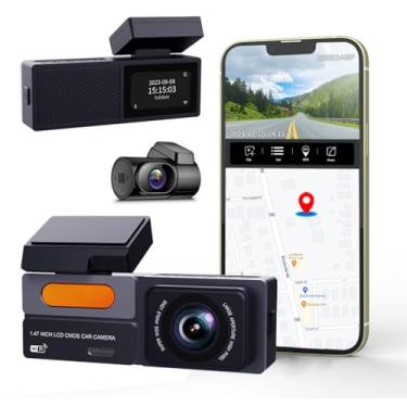 Imagem de Câmera veicular DVR 2K com lente dupla para carros, aplicativo WiFi integrado, DVR de carro, câmeras duplas frontal 1440p e traseira 1080p com tela IPS de 1,47 polegadas, tela HD de visão noturna,