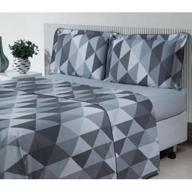 Imagem de Jogo De Cama Queen 100% Algodão Aba Americana Andreza - 4 Peças (Navy Cinza)