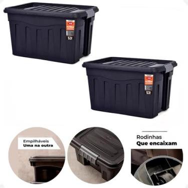 Imagem de Kit 2 Caixas Organizadoras Grande 53 Litros C/ Tampa e Rodas - MB