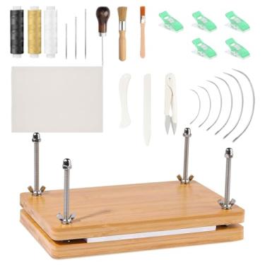 Imagem de Zulmsuer Kit de encadernação, kits de encadernação de livros, prensa de livros, ferramentas de encadernação de livros, suprimentos para encadernação de madeira, capa de livro, placa de osso, furador,