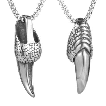 Imagem de Colar masculino gótico punk hip hop rock viking tribo águia garra de águia, material de aço inoxidável 316L, corrente de pérola quadrada de aço inoxidável prata, presente de joia retrô, Standard, Aço