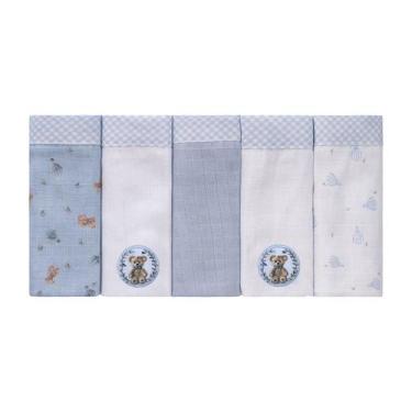 Imagem de Fralda de Pano para Bebê com 05 Unidades Baby Joy Fábula, Urso Azul