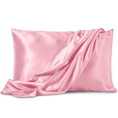 Imagem de Pacote com 2 fronhas de cetim - Queen Size (50,8 cm x 76,2 cm, rosa) - Fronhas de seda para cabelo e pele - Capas de almofada de cetim com fecho de envelope - Microfibra premium extra macia
