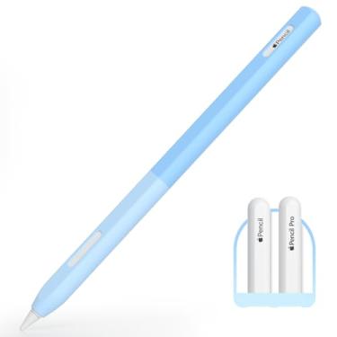 Imagem de AZF Capa de cor gradiente para Apple Pencil Pro e Apple Pencil 2ª geração, capa de silicone dividida conforto perfeito, carregamento magnético e toque duplo (azul celeste)