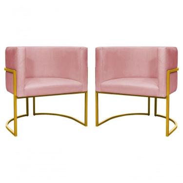 Imagem de Kit 2 Poltronas Decorativa Luxo Base De Metal Dourada Escritório Recepção Sala Suede Rosa Eli Móveis E Decoração