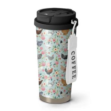 Imagem de Xchearser Caneca de café de galinha fofa de 510 g com tampa e canudo, garrafa de água com isolamento de aço inoxidável com alça, presentes para mulheres amantes de animais