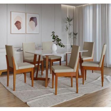Imagem de Conjunto Mesa Com Vidro Pés Madeira Maciça 6 Cadeiras Madeira Dakota T