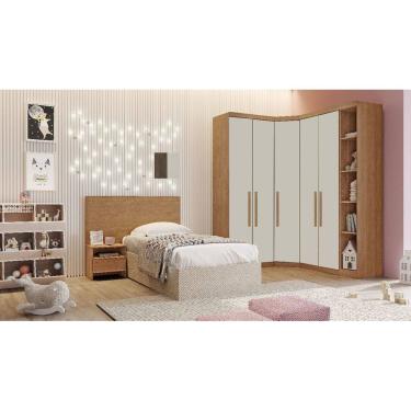 Imagem de Modulado Completo De Canto Solteiro 5 Portas 6 Gavetas - Linea-Cumaru/Fendi - Móveis Novo Horizonte