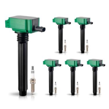 Imagem de ENA Conjunto de 6 bobinas de ignição profissionais e velas de ignição platinadas compatíveis com Jeep Wrangler 3.6L V6 2014-2017 Ram ProMaster 1500 3.6L V6 e Dodge Journey 3.6L V6 UF648