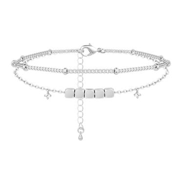 Imagem de Poxtex Tornozeleiras femininas de prata esterlina à prova d'água, zircônia cúbica 925 banhada a prata e pingente de coração delicadas tornozeleiras para mulheres, conjunto de tornozeleiras de corrente