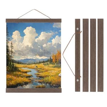 Imagem de PATIKIL 2 conjuntos de molduras magnéticas para pôster, 30,5 cm, imã de madeira, cabides para fotos, ilustrações, mapas, marrom escuro