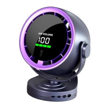 Imagem de IEUDNS Ventilador da mesa Fã portátil Display digital Digital Small Rechargable Air Colling Fan Fan Desktop Fan para acampamento Mesa do quarto da cozinha, Roxo