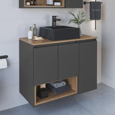 Imagem de Gabinete de Banheiro Suspenso 80cm Cecília com 3 Portas e 1 Nicho com Cuba