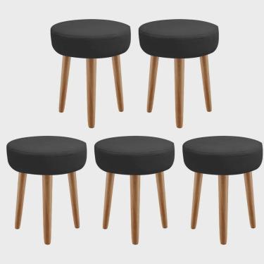 Imagem de Kit 05 Banqueta Alta Julia Industrial 55cm Pé Palito Carvalho Corino Preto - Ahz Móveis