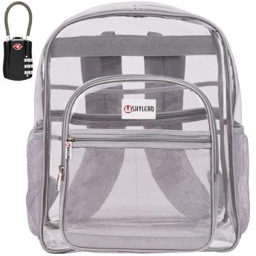Imagem de Mochila SHYLERO Clear Extra Large 32L com TSA Lock cinza claro