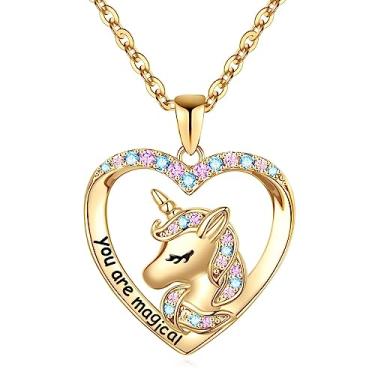 Imagem de Presentes de unicórnios para meninas, pingente de coração CZ banhado a ouro branco 14K You Are Magical Unicorn colar para meninas joias letra inicial unicórnio colares para meninas mulheres unicórnios presentes para meninas adolescentes meninas, Metal, Zircônia cúbica