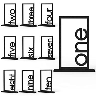 Imagem de AOQING Números De Mesa Casamento Madeira Preta - Ocos Em Estilo Letra Pura Com Base Suporte Para Recepção Festa (Preto 1-10)