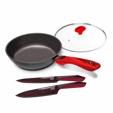 Imagem de Panelas Ultra Day by Day 24cm com Tampa de Vidro Vermelho e Kit com 2 Facas Revestimento Ichef Red | Ichef