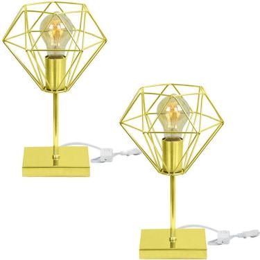 Imagem de Kit 2 Luminárias de mesa abajur aramado Diamante Dourado