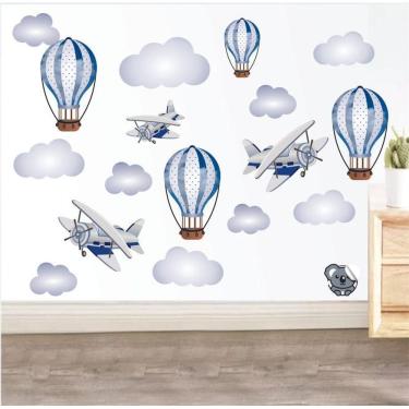 Imagem de Adesivo de Parede Infantil Aviões e Balões Retrô - Colakoala