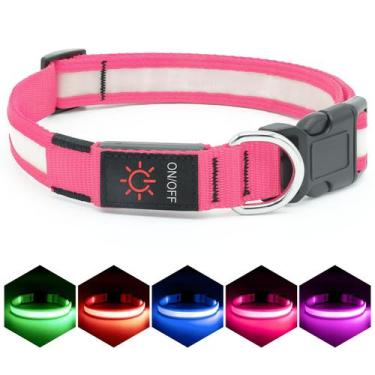 Imagem de Coleira LED para cães VIZPET ajustável USB recarregável rosa