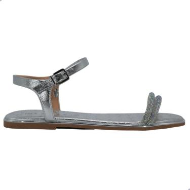 Imagem de Sandália Rasteira Ramarim Prata Metalizado Strass