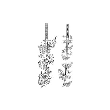 Imagem de Tatuagens de melhores amigas, borboleta com espada japonesa, tatuagens de borboletas, resistentes à água, duram de 1 a 2 semanas, aparência de tatuagem real, resiliência,18 x 11 cm