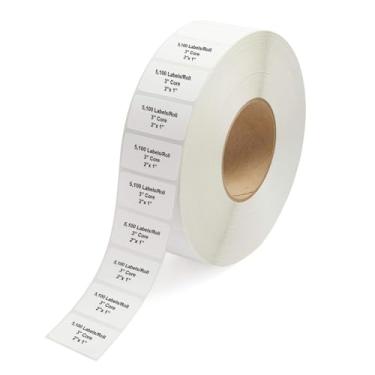 Imagem de Etiquetas de transferência térmica industrial, 5 x 2,5 cm, núcleo de 7 cm, 5.100 etiquetas/rolo - 1 rolo/caixa, perfurado, fita necessária, para impressoras de transferência térmica