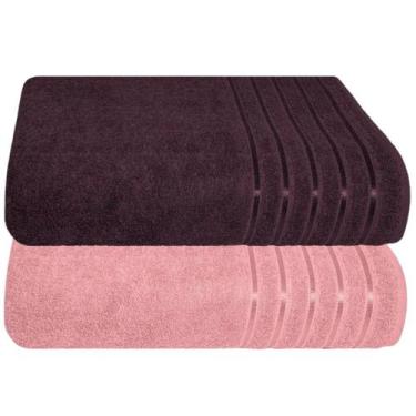 Imagem de Kit 2 Toalhas Banhão 100% Algodão 90X150 cm Teka Comfort, Vinho - Rosa