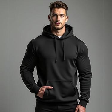 Imagem de Moletom Liso Unissex Blusa De Frio Com Capuz Plus Size Gugi - Hs, Pret
