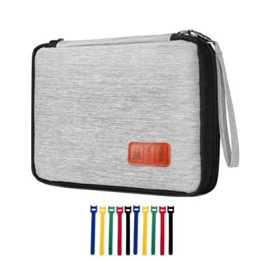 Imagem de Bolsa organizadora de cabos de viagem à prova d'água acessórios eletrônicos capa macia com 5 peças de abraçadeiras para USB Drive carregador de telefone fone de ouvido com fio SD cartão Power Bank, Grey 11x8.6 in