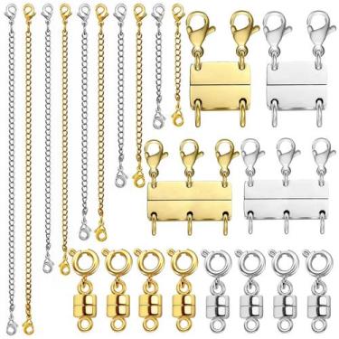 Imagem de Conjunto de fecho e extensor de colar Evnlo Multi Gold and Silver
