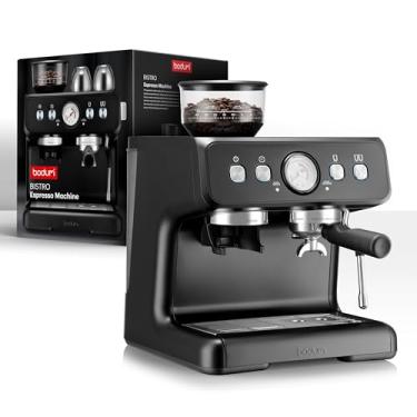 Imagem de Bodum Máquina de café expresso elétrica Bistrô, moedor de rebarbas de aço inoxidável, espumador de leite, varinha a vapor, preta