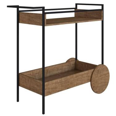 Imagem de Carrinho Bar 2 Caixas Com Rodízios Estilo Industrial Steel Quadra Vermont Base Preta - Artesano