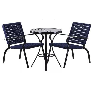 Imagem de 2 Cadeiras Corda Náutica E Mesa Tampo Ripado Trama Preto