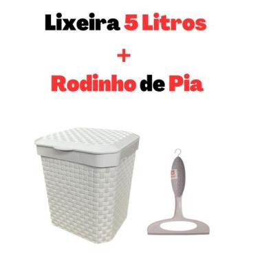 Imagem de Lixeira 5 Litros Rattan + Rodinho de Secar Pia BRANCO - N.variedades