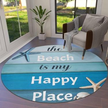 Imagem de Tapete felpudo oceânico, estrela-do-mar, azul ombré, grão de madeira, tapete de berçário para quarto, sala de estar, decoração de casa