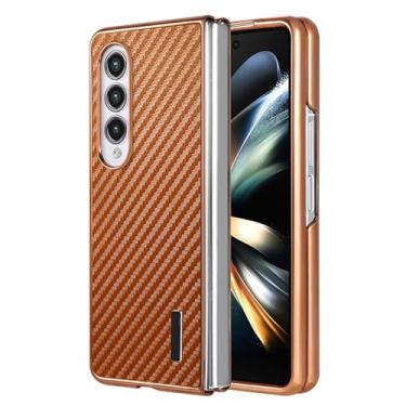 Imagem de HAO RIYLN Capa ultrafina para Samsung Galaxy Z Fold6, capa galvanizada à prova de choque, proteção de lente de fibra de carbono, capa de textura, marrom, Z DOBRAD6