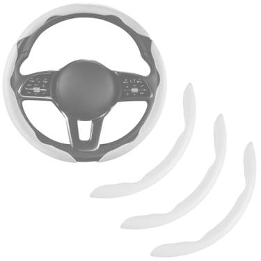 Imagem de Capa de volante de carro de couro Nappa para homens e mulheres, microfibra respirável antiderrapante ultrafina, universal para volante de 37 a 38 cm - branca