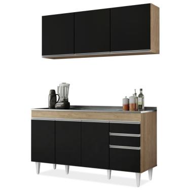 Imagem de Armário Aéreo E Balcão Pia Inox 150cm Castanho/Preto